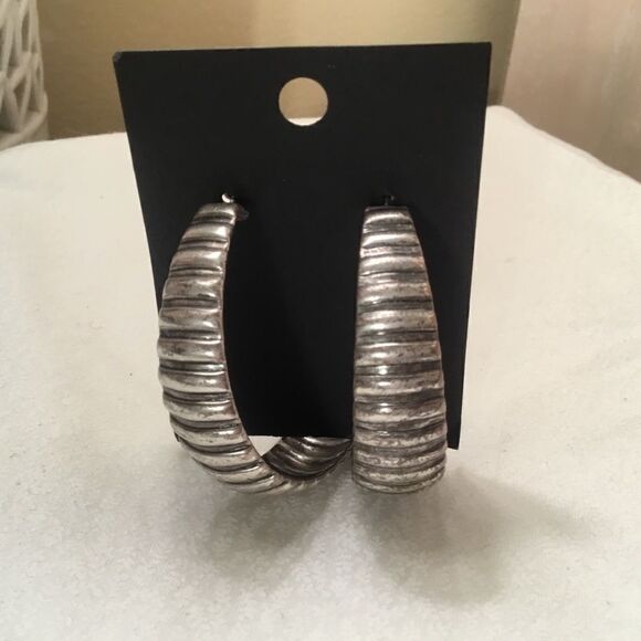 Jewelry - Oversized Silvertone Crinkled Earrings